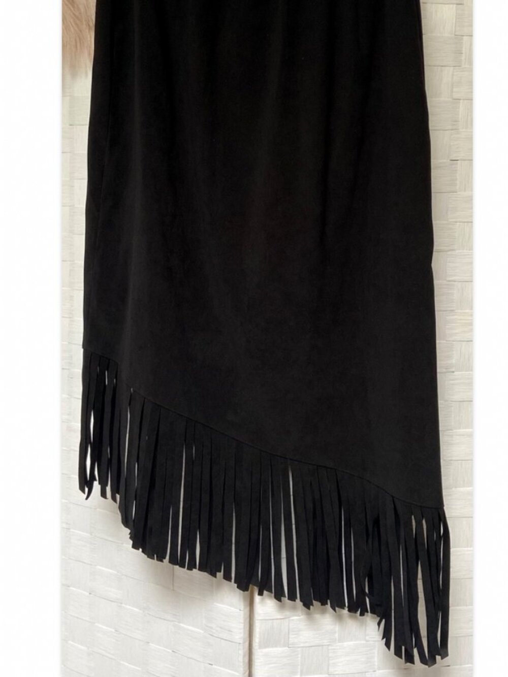 Denim & Co Black Velvet Faux Suede Fringe Trim Midi Skirt Size S - Picture 5 of 6